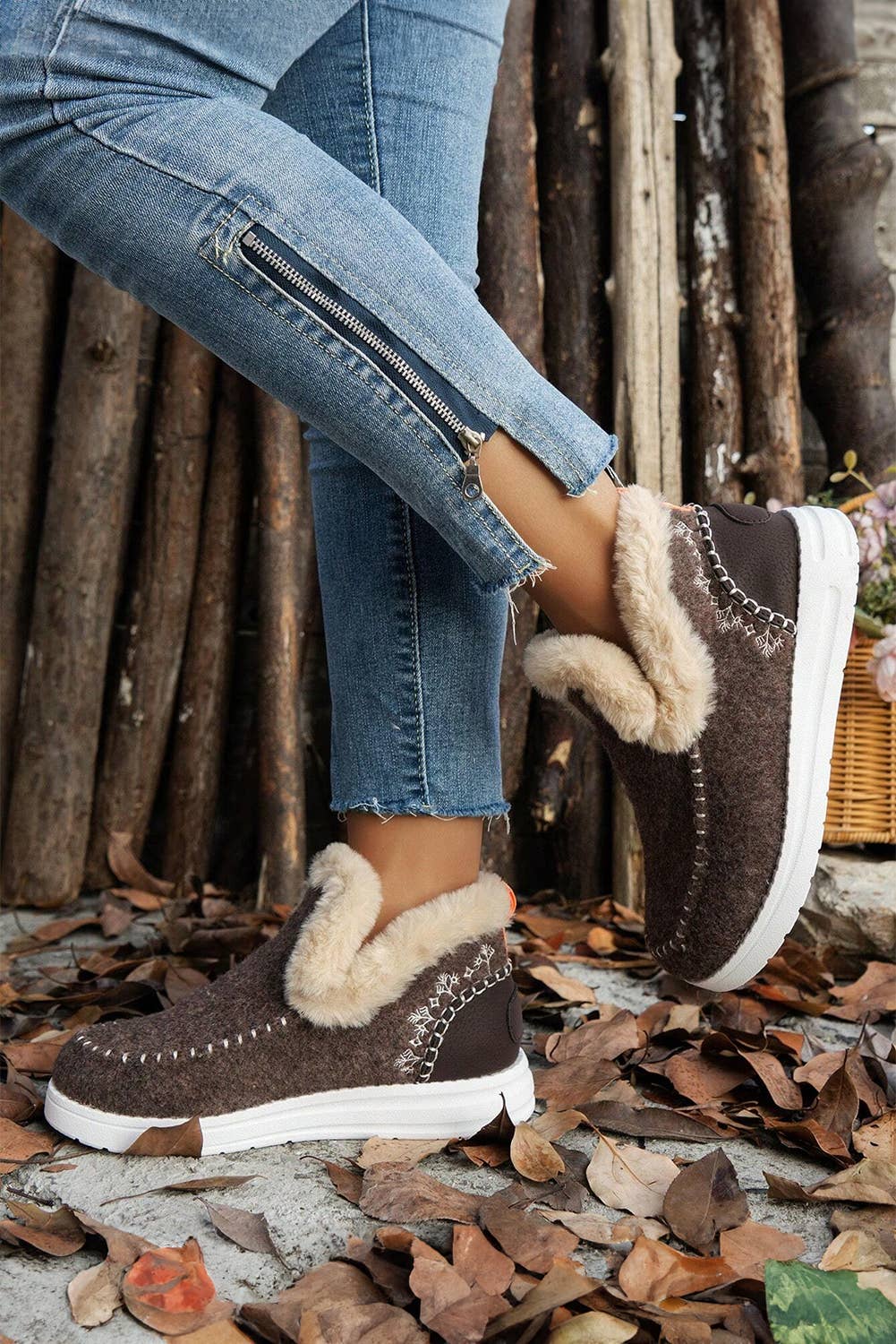 Anklet Boots Suede Stitching Patchwork Plush Lined